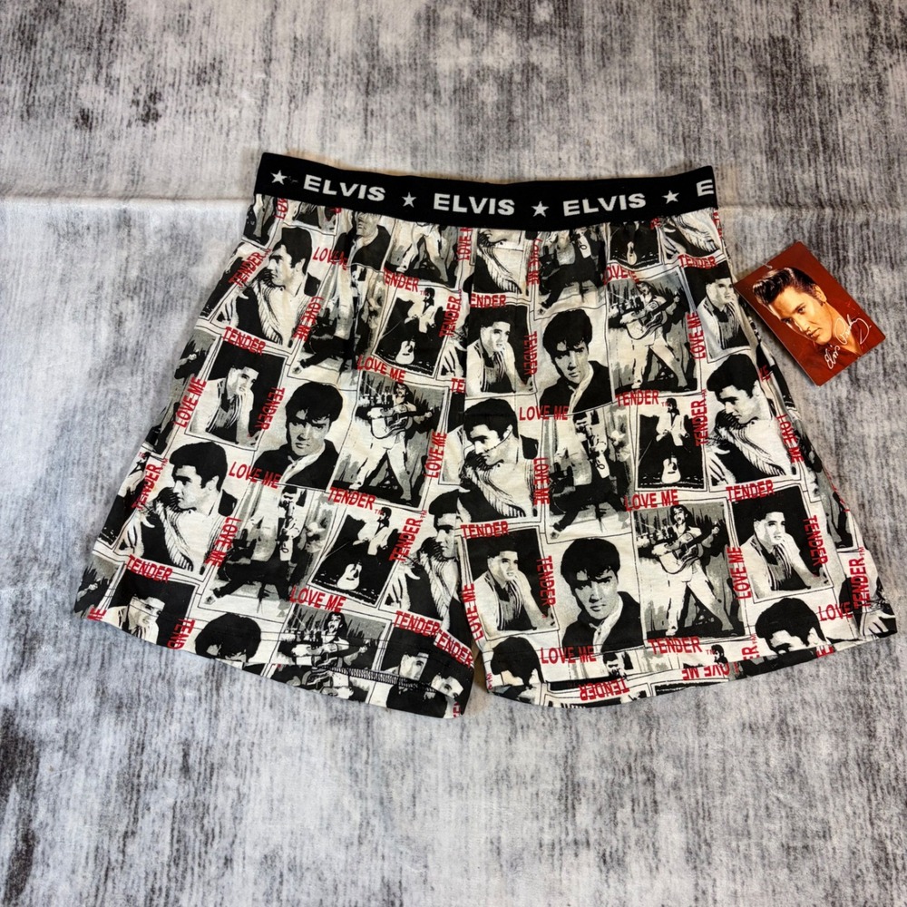 Elvis Presley Intimo Mens Cotton Photo Print Boxer Shorts Black White Red Medium